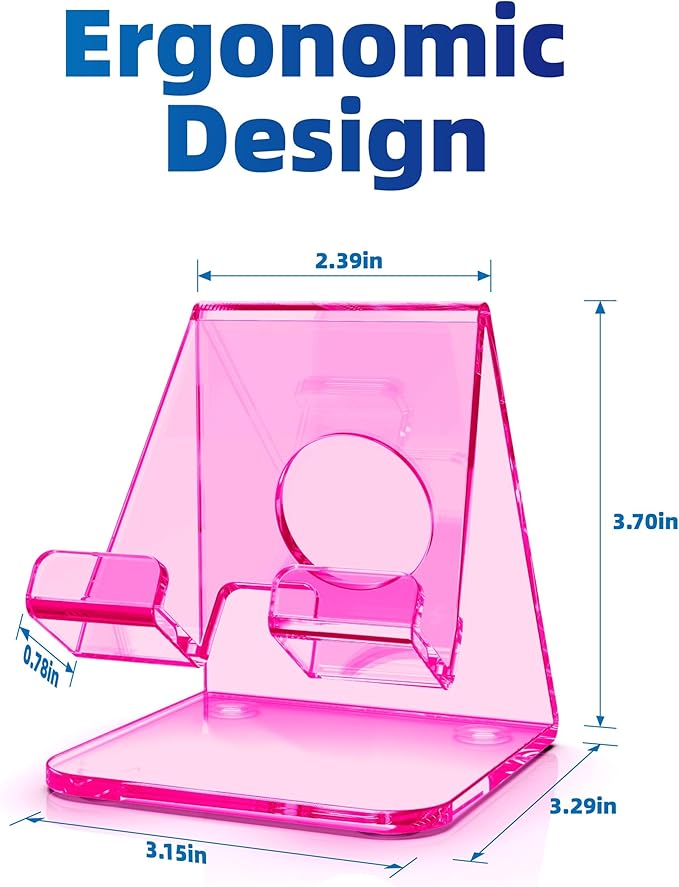 TOPGO Acrylic Cell Phone Stand, Clear Phone Holder for Office Desk, Vanity, Kitchen Counter, Bedside Table, Compatible with iPhone 17 16 15 14 13 12 11 Pro Max Plus/Smartphones/iPad/Switch - Rose Red