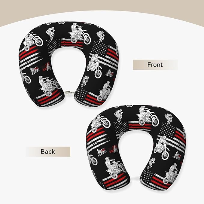 Travel Pillow for Men Women, Washable Relax U Shaped Neck Pillows for Car Head Pain Relief Sleeping Motorcycle Dirt Bike American Thin Red Line Flag Black