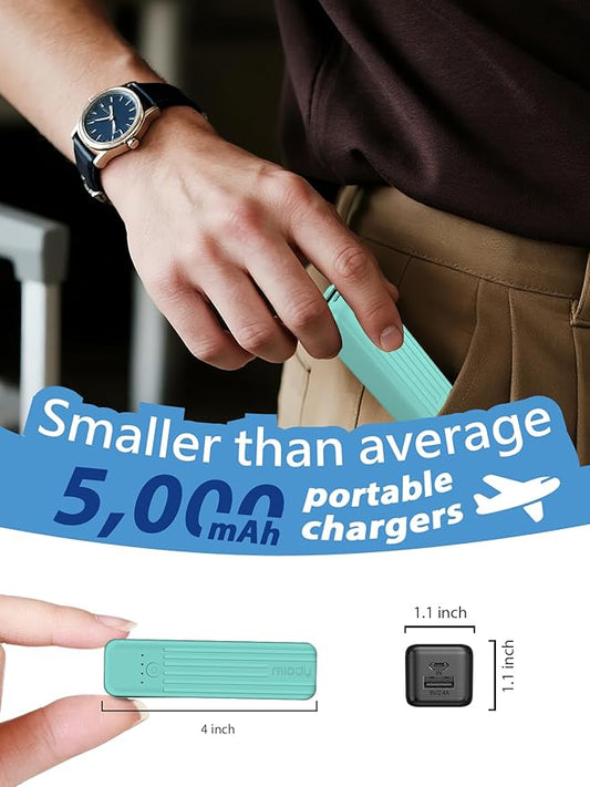 Miady 2-Pack Small Portable Charger, 5000mAh Battery Pack 3.45oz Lightweight Power Bank 5V/2.4A Output & 5V/2A Input Battery Pack Charger Mini Portable Phone Charger for iPhone, Samsung Galaxy etc