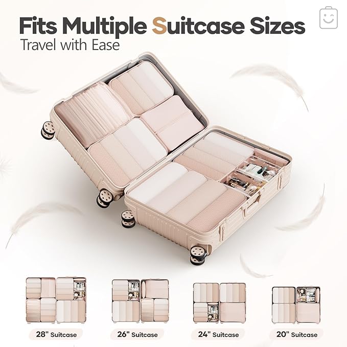 Veken 9/11 Set Compression Packing Cubes for Travel Essentials,Compressible Expandable Large Luggage Suitcase Organizer Bags for Clothing,Durable Space Saver Storage Bags with Toiletry Bags(Beige)