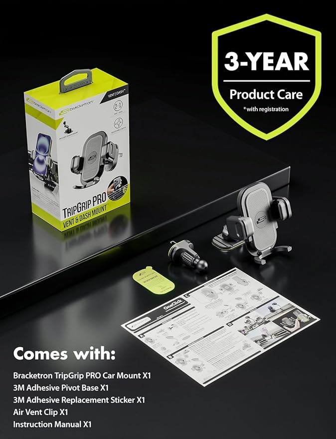 Bracketron TripGrip PRO Car Phone Holder Mount - Phone Holders for Your Car with One-Button Expansion for Vent & Dash - Compatible with Most Smartphones
