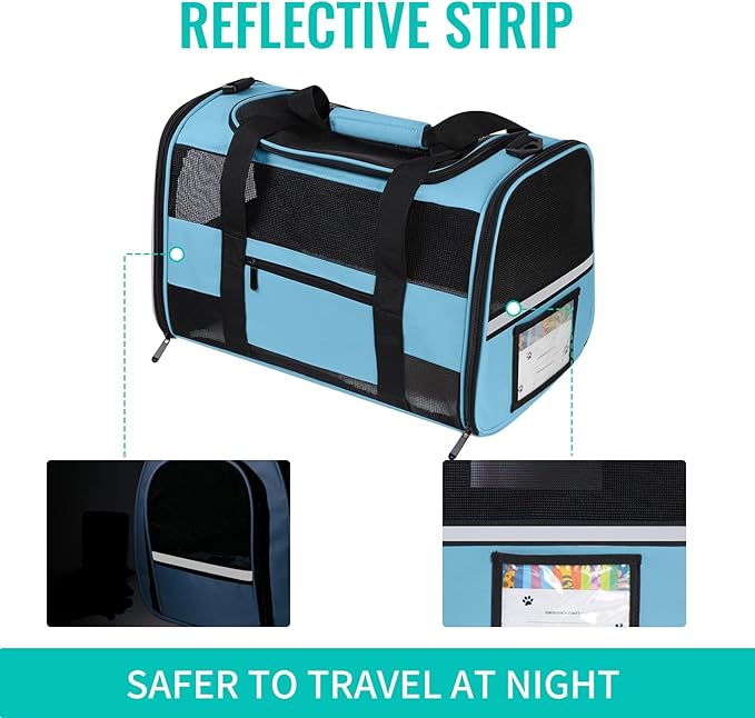 Soft - Sided Pet Carrier for Cats and Small Dogs, Airline - Approved, Blue Travel Tote with Mesh Windows, Foldable Bowl, Shoulder Strap, Oeko - TEX Certified