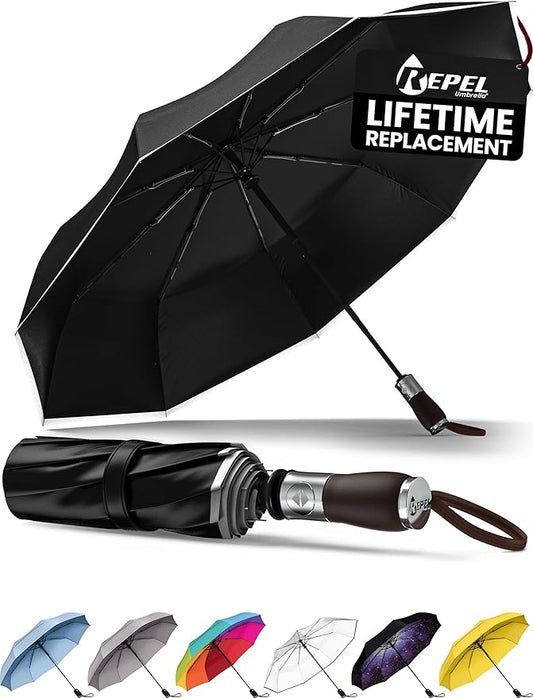 REPEL Windproof Travel Umbrella - Compact & Withstands Winds up to 85MPH , Strongest Premium Auto Folding Umbrella for Rain and Sun - Durable, Light & Portable for Women & Men , Fits Backpack & Cars