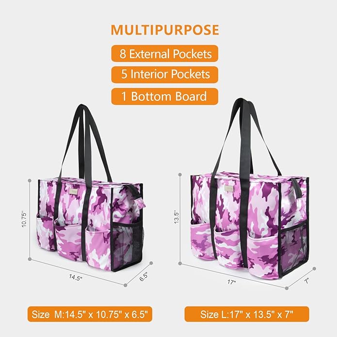 TOPDesign Utility Water Resistant Tote Bag with 13 Pockets, Top Zipper Closure & Thick Bottom Support, for Working Women
