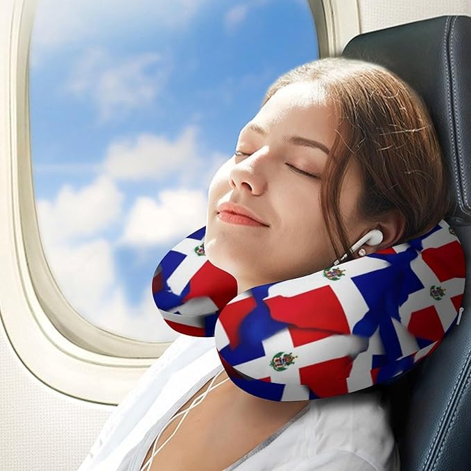Soft Polyester Compact Neck Pillow, Dominican Republic Flag Wave U-Shaped, Cervical Support for Home Car Travel Sleep, Machine Washable Comfort Design