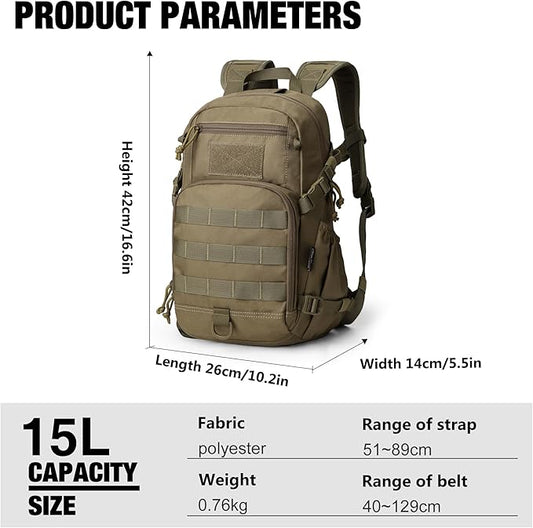 Mardingtop Small Tactical Backpack,Molle Hiking Backpack for Backpacking,Cycling and Biking,15L/25L Backpack