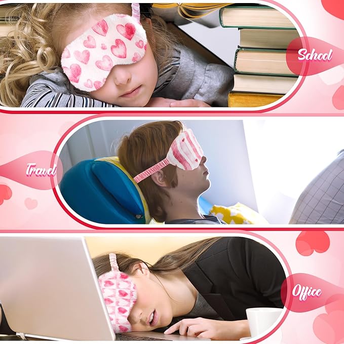 Cuffbow 6 Pcs Plush Sleep Eye Mask Silk Furry Eye Covers for Sleeping Cute Sleep Mask Fluffy Comfortable Sleeping Blindfold for Travel Sleepover Nap Party Supply Women(Heart,Pink)