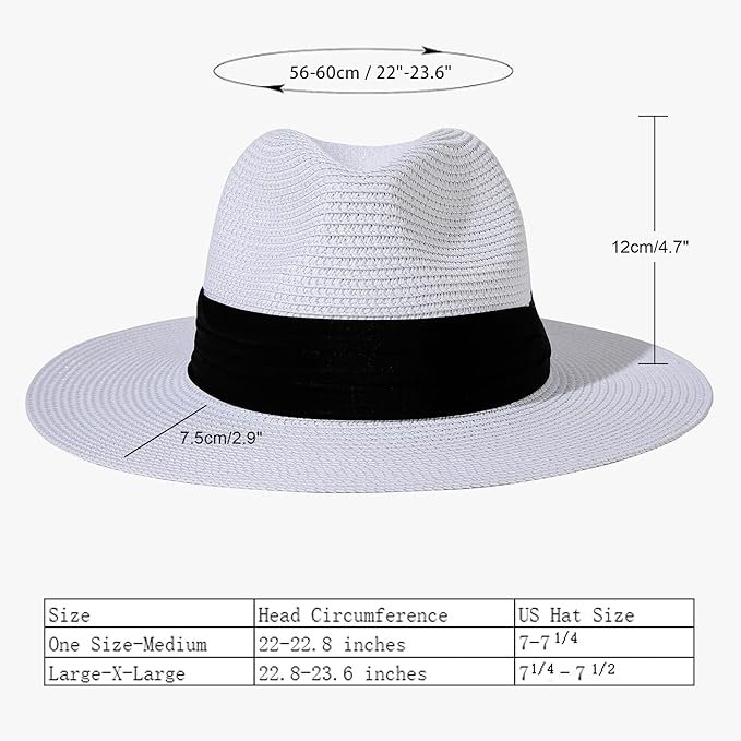 Lanzom Women Wide Brim Straw Panama Roll up Hat Fedora Beach Sun Hat UPF50+