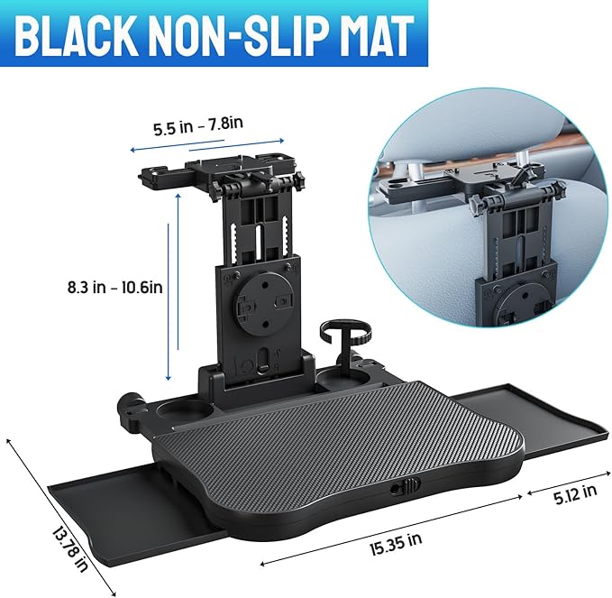 Tallew Car Back Seat Tray Table Stable Foldable Auto Backseat Food Laptop Trays Adjustable Travel Desk for Rear Passenger Road Trip Eating Work Travel