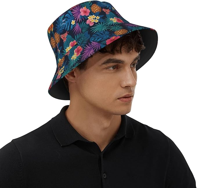 Unicorn and Pink Flower Fisherman Hat Summer Foldable UV Protection Sun Hat