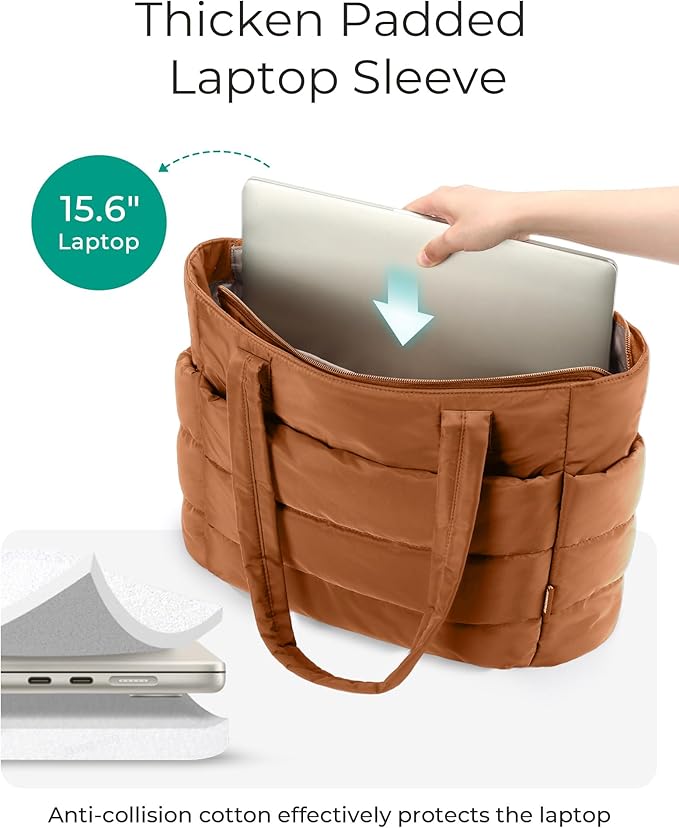 BAGSMART Tote Bag for Women, Lightweight Puffy Tote Bag with Compartments Shoulder Bag Handbag for Travel, Work, Gym