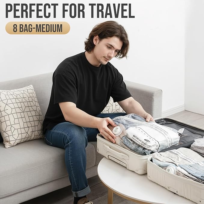 TAILI Travel Vacuum Storage Bags, Medium Cube (25x19x11 inch), 8 Pack Vacuum Seal Bags for Clothing, Compression Packing for Clothes, Blankets, Baby Clothes, No Pump Needed, Travel Accessories