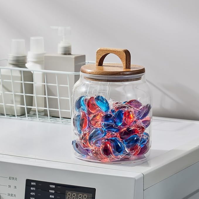 Sweejar Glass Jars for Laundry Room Organization, Half-Gallon Laundry Pods Container, Glass Food Storage Jars with Airtight Lid, 2 Pack, Hand Lid