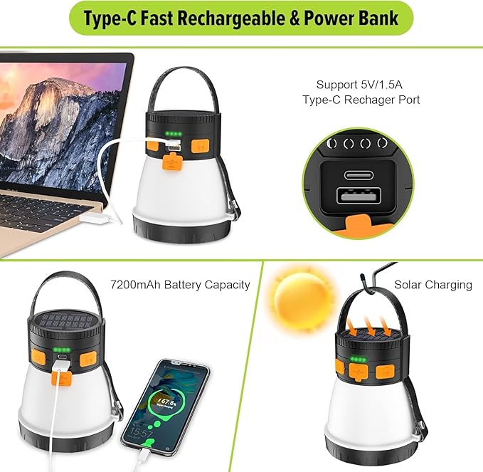 6 Pack LED Camping Lantern, 1500 Lumens Camping Lantern Rechargeable with Solar Panel Charging, Waterproof, 8 Light Modes, 7500mAh, Camping Flashlight for Hurricane Emergency, Outdoor