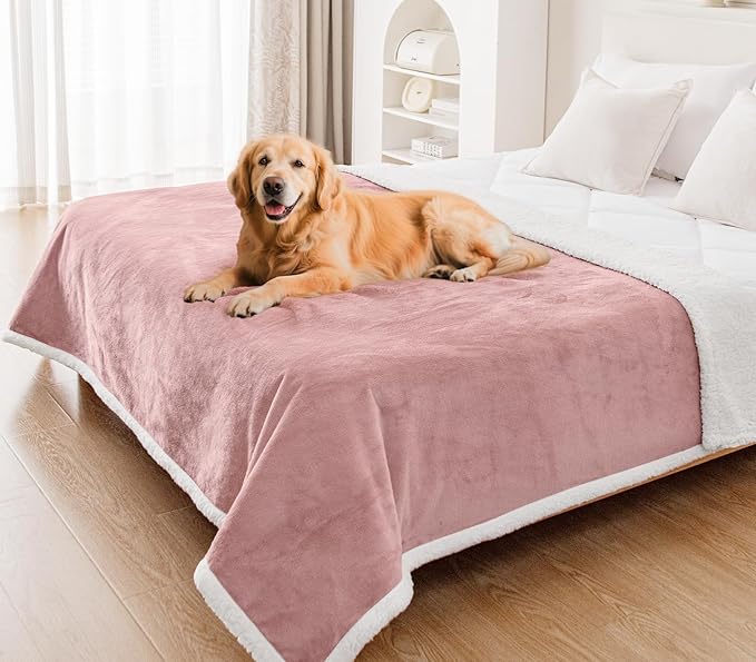 Smiry Waterproof Blanket Throw for Large Dogs, Soft Reversible Dog Blanket for Sofa Couch Bed, Washable Leakproof Sherpa Fleece Furniture Couch Protector(60"x80", Pink/White)