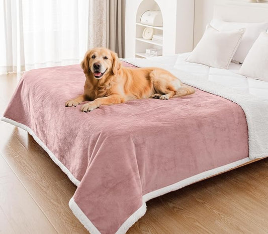Smiry Waterproof Blanket Throw for Large Dogs, Soft Reversible Dog Blanket for Sofa Couch Bed, Washable Leakproof Sherpa Fleece Furniture Couch Protector(60"x80", Pink/White)