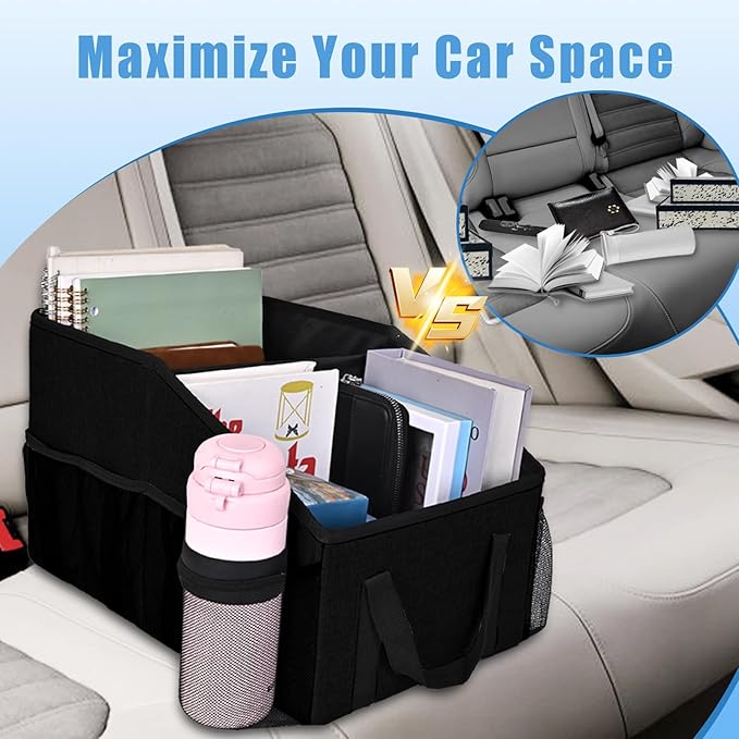 Car Seat Organizer for Back Seat Front Seat Between Seats,Car Storage Organizer for Kids with Multi- Pockets，Collapsible,cup Holders, Removable Dividers(Black)