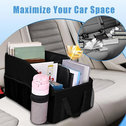 Car Seat Organizer for Back Seat Front Seat Between Seats,Car Storage Organizer for Kids with Multi- Pockets，Collapsible,cup Holders, Removable Dividers(Black)
