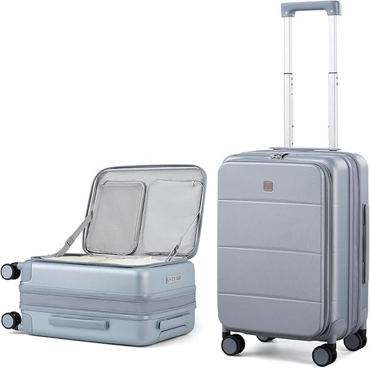 MILADA Expandable Carry On Luggage with Spinner Wheels PC Hard Shell Suitcases 20 Inch Top Opening Travel Suitcase with Wheels TSA Approved Luggage Trunk Rolling Carry-On, Grey