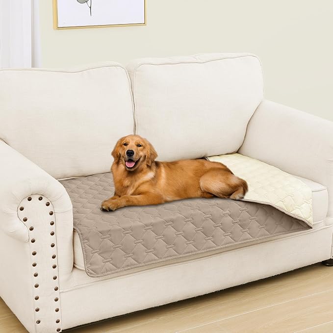 Smiry Waterproof Dog Bed Cover Blanket, Soft Reversible Pet Blanket, Washable Leakproof Cats Dogs Couch Cover for Sofa, Couch, Furniture, Plaid (30x53 Inch, Taupe/Beige)