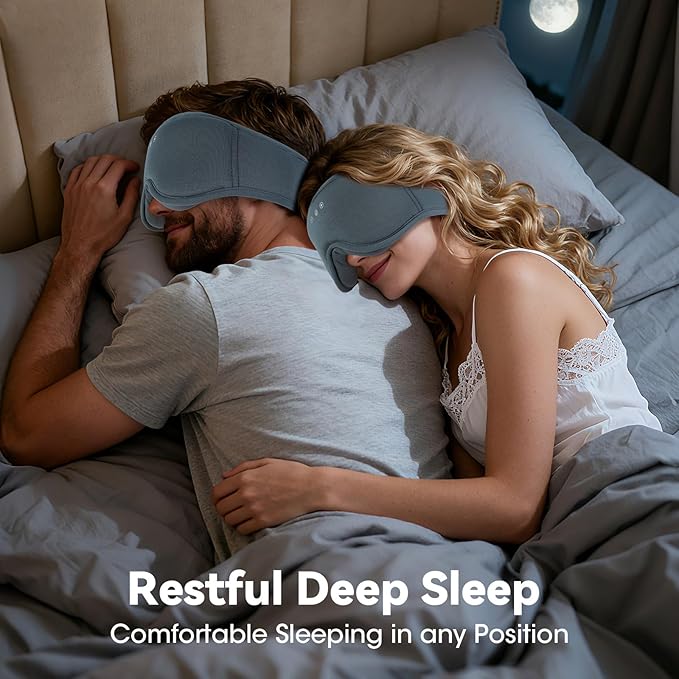 3D Bamboo Cotton Sleep Mask with Bluetooth 5.4 Headphone, Music Wireless Bluetooth Blackout Eye Mask for Side Sleepers, Earphones HD Speaker Microphone for Travel, Gifts for Women Men, Grey