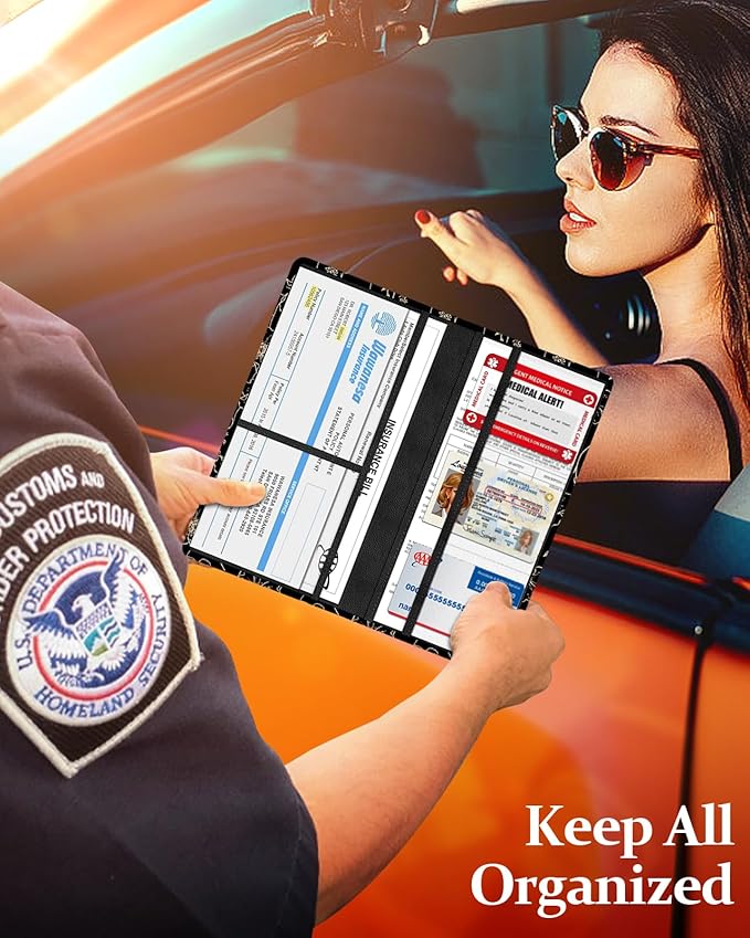 Slohif Car Registration and Insurance Card Holder - Art Vehicle Glove Box Organizer Women with Magnetic Shut Leather Automobile License Holders Coasters Auto Accessories Case for Document