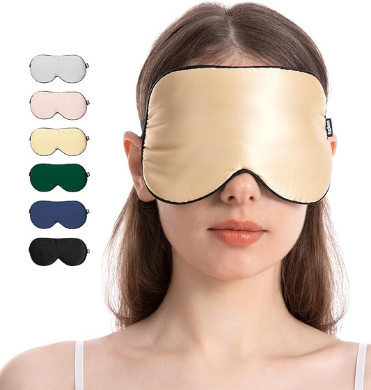 Luxury Pure Silk Sleep Mask | 100% Natural Mulberry Silk | Double-Sided Softness | Adjustable Strap & Full Light Blocking | Perfect for Travel, Office Naps & Nighttime Sleep (Champagne)