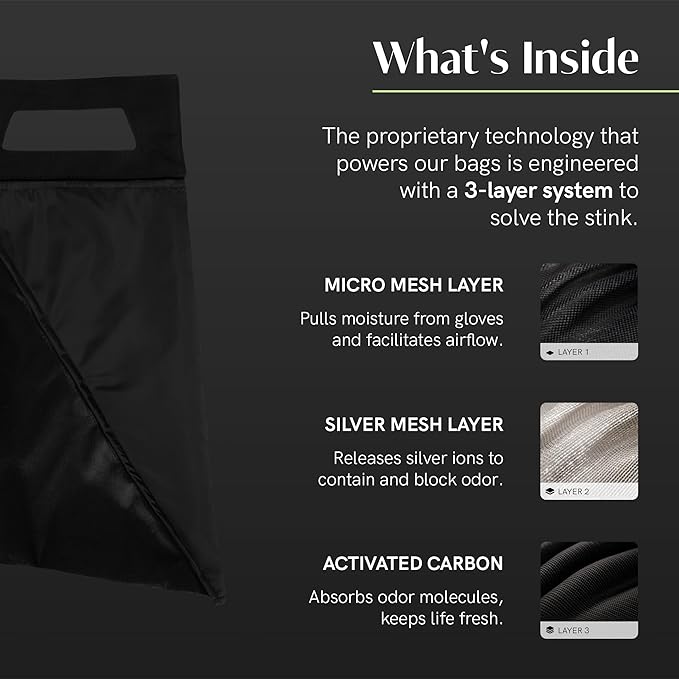 Salt Glove Bag Smell-Proof Durable Odor Containing Bag for Gloves - Medium - Water-Resistant and Easy to Clean Smell Proof Bag - Black