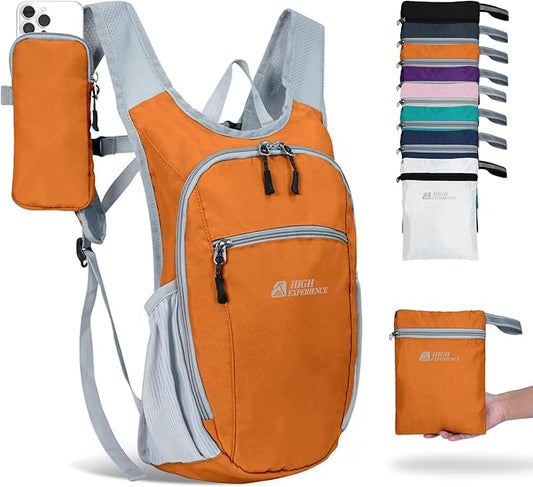 HIGH EXPERIENCE Hiking Backpack 10L/15L Small Daypack Lightweight Packable Travel Foldable Water Resistan for Women Men (Orange, 15L)
