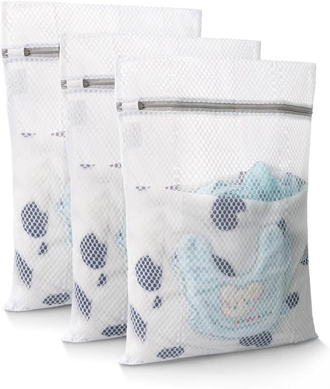 GOGOODA Mesh Laundry Bags for Delicates, 3-Pack Medium Large Honeycomb Mesh Lingerie Bags, Zipper Closure for Bras, Underwear & Baby Clothes