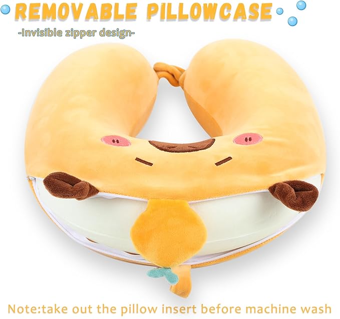 Travel Pillow, Kids Travel Pillow with Sleep Eye Mask Soft Memory Foam Kids Neck Pillow for Boys & Girls, Travel Accessories for Car Airplane Traveling - Capybara