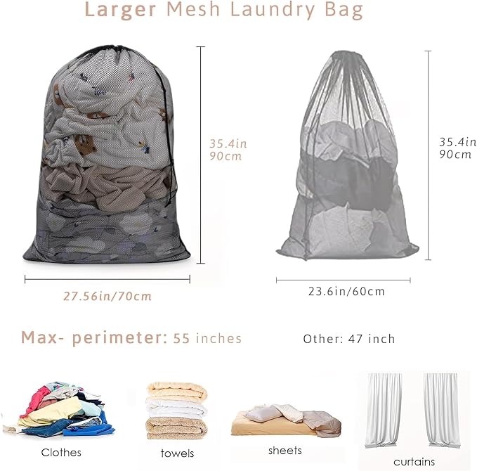Meowoo Large Mesh Laundry Bag, 27×36inch Heavy Duty Mesh Laundry Bags Drawstring Lockable, Laundry Hamper Liner, Machine Washable, for Travel,Storage, Sports Factories, Dorms, Black 1pcs