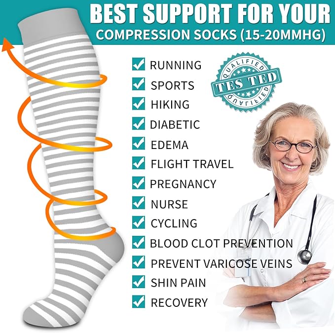 BLUEENJOY Copper Compression Socks for Women & Men (6 pairs) - Best Support for Nurses, Running, Hiking, Recovery