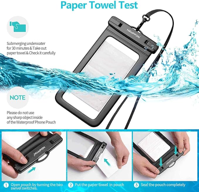 4 Pack 8.5“ Waterproof Cell Phone Pouch - Underwater Dry Bag Case Lanyard - Water Proof Clear Holder Protector for iPhone 16 15 14 Pro Max Plus Samsung Galaxy S25 Ultra Note for Beach Swimming