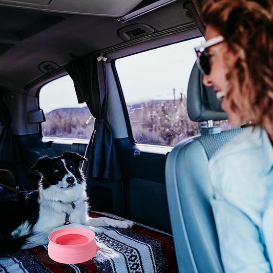 SLSON Spill Proof Dog Water Bowl for Cars,Collapsible No Splash Dog Travel Bowls Integrated Molding Portable Pet Bowl for Road Trip Truck,RV,SUV,Boat Accessories (Pink)