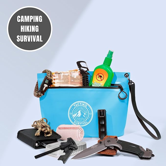Tactiko 3L Water Resistant Pouch - Waterproof Material w/Splashproof Zipper - Hold All Zipper Bag for Storage, Toiletries,Travel, Beach, Cruise, Home (Blue)