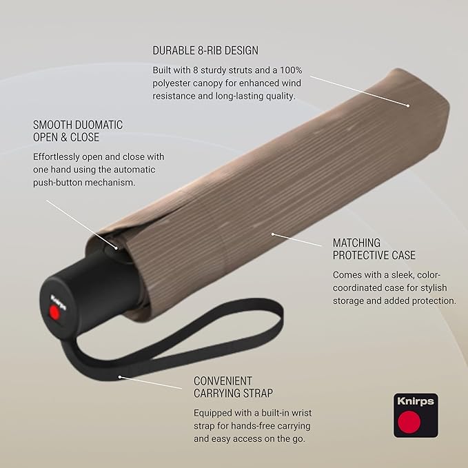 Knirps A.200 Medium Duomatic Windproof Umbrella for Adults – Automatic Open Close 38.5" Canopy, Travel Case Included