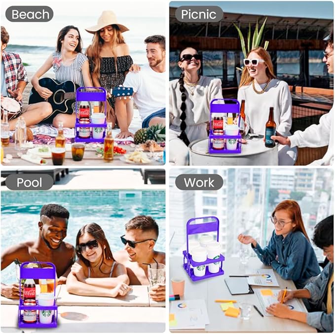 musbus Reusable Drink Carrier with Handle for Delivery Drivers, Portable Cup/Coffee Holder Accessories for Delivery, Foldable Drinks Caddy with Tray, Car Durable Plastic Festive Bottle, Vacation