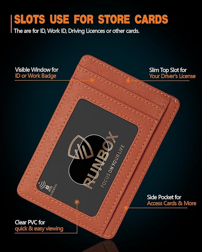 RUNBOX Slim Minimalist Front Pocket RFID Blocking Leather Wallets for Men and Women Card Holder Wallets Gifts for men