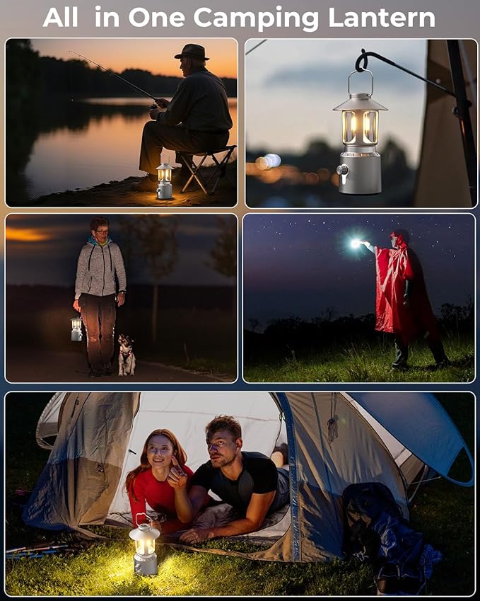 Camping Lantern Rechargeable, Telescopic Camping Light, Waterproof Retro Emergency Lights, Electric Lanterns for Power Outages, Vintage Hurricane Lamp for Tent Outdoor Patio RV Fishing