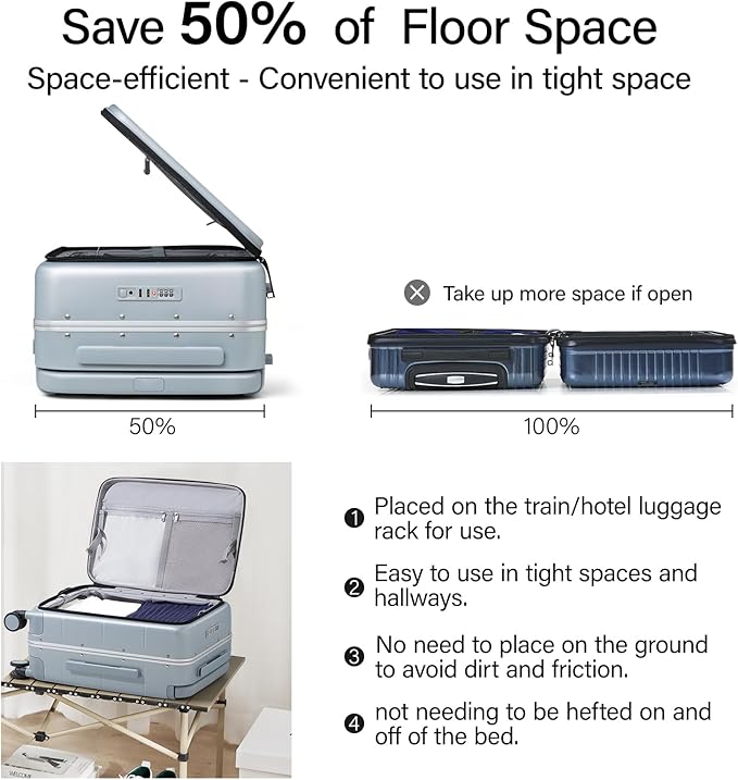 Hanke Top Opening Carry On Luggage, 20 Inch Zipperless Aluminum Frame Wide Handle Luggage, All-PC Hard Shell Trunk Suitcase with Spinner Wheels, TSA Airline Approved (Grey, 40L)