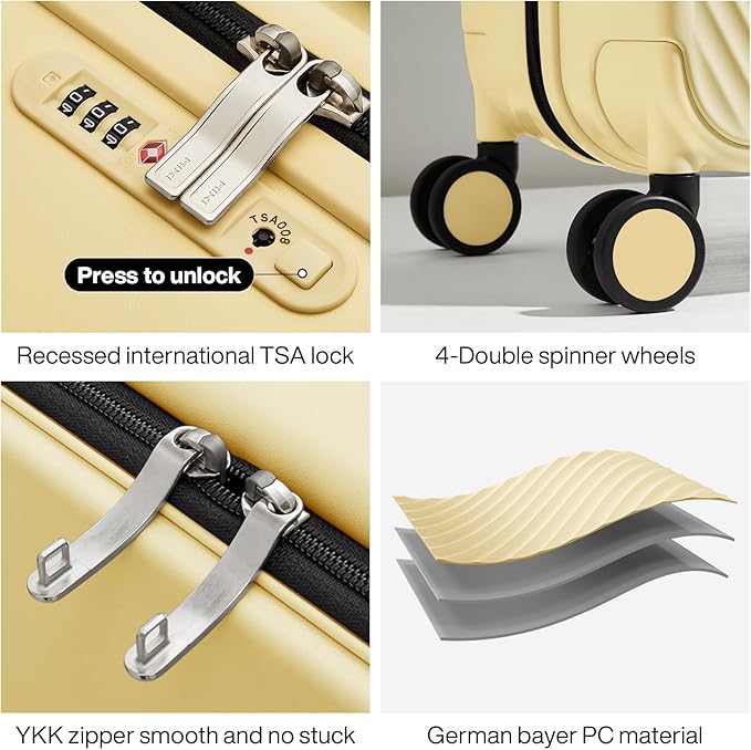 mixi Large Capacity Expandable Luggage Suitcases With Spinner Wheels,Upgrade Wide Handle PC Hardshell Rolling Travel Suitcase with TSA Lock, Checked-Medium 24-Inch, Lark Yellow