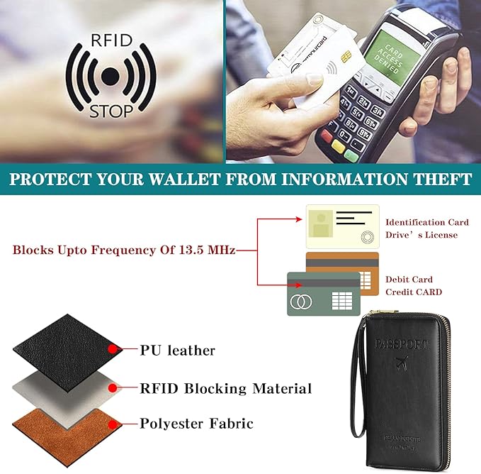 Leather RFID Blocking Passport Holder Travel Wallet, Passport Cover/Travel Wallet for Women/Men with