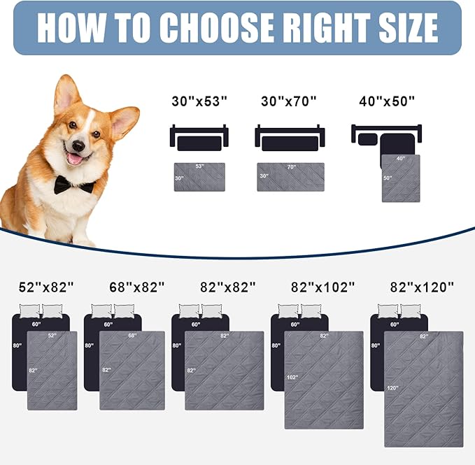 Smiry Waterproof Dog Bed Cover Pet Blanket, Soft Washable Dog Blanket for Furniture Bed Couch Sofa Reversible, Checkered (30"x70", Grey/Light Grey)