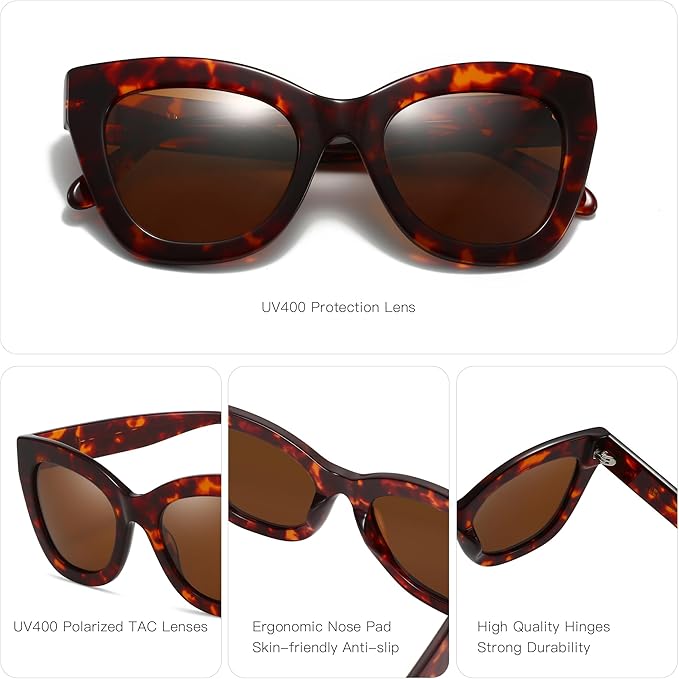 ZENOTTIC Retro Polarized Sunglasses Women - Oversized Cat Eye Trendy Glasses UV Protection - for Beach,Hiking,Party ZS6243