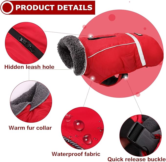 Warm Dog Coat Reflective Winter Jacket, Waterproof Windproof Dog Turtleneck Clothes for Cold Weather, Thicken Fleece Lining Pet Outfit, Adjustable Pet Vest Apparel for Small Medium Large Dogs X-Large
