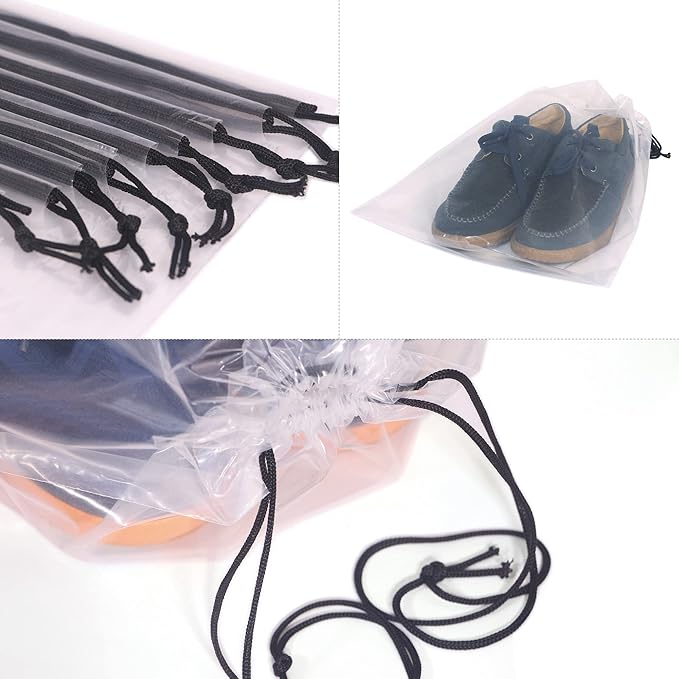 Set of 12 Transparent Shoe Bags for Travel Large Clear Shoes Storage Organizers Pouch with Rope for Men and Women