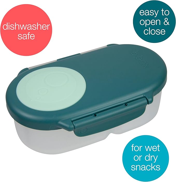 b.box Snack Box - Leakproof Mini Bento Box for Kids & Toddlers, 2 Compartment Snack Containers for Kids, Lunch Containers, Dishwasher Safe, BPA Free, PFAS Free, Ages 4m+, 1 3/4 Cup - Emerald Forest