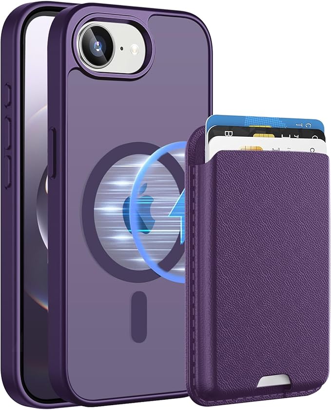 Ntwinro Magnetic for iPhone 16e Case (Compatible with MagSafe) with Detachable Wallet & Card Holder for 3 Cards [RFID Blocking] Military Grade Protective Slim Phone Cover, Purple