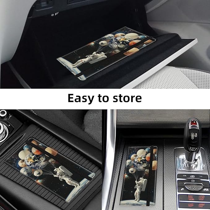 Car Registration and Insurance Holder PU Leather Vehicle Insurance and Registration Holders Wallet Case with Elastic Band Closure for ID Card, Driving Licence, Astronaut with Planets